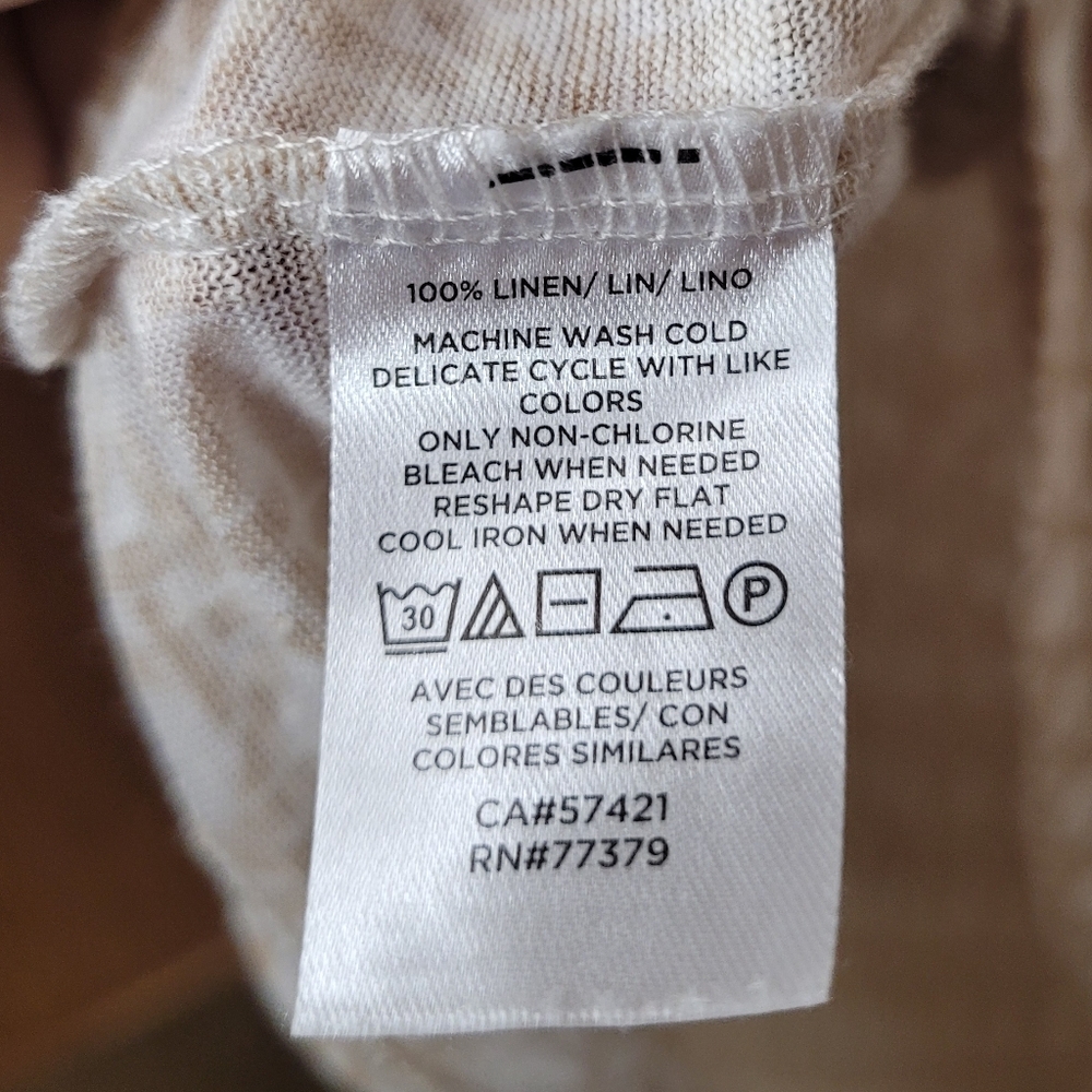 Ann Taylor Linen Tan Geometric Print Top Size L Neutral Minimalist Quiet Luxury - Picture 5 of 6